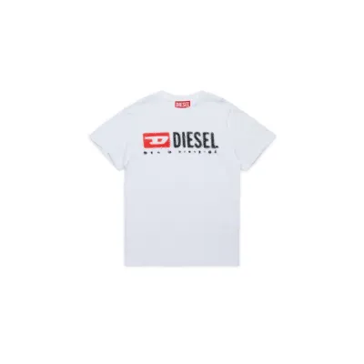 WHITE TSHIRT SHORT SLEEVE BLACK DIESEL LOGO TADJUSTK14 / J02475-00Y19-K100