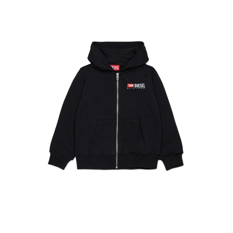BLACK HOODED SWEAT CARDIGAN WHITE LOGO SDROPSHOODZ / J02484-KYAZ3-K900