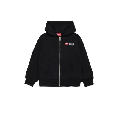 BLACK HOODED SWEAT CARDIGAN WHITE LOGO SDROPSHOODZ / J02484-KYAZ3-K900