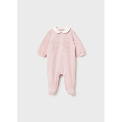 ROSE PINK VELOUR SLEEPER FLOWER EMBROIDERY / 2701-063