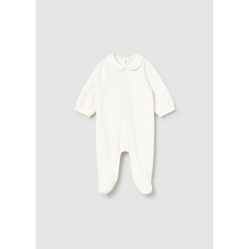 OFF WHITE VELOUR SLEEPER FLOWER EMBROIDERY / 2701-062