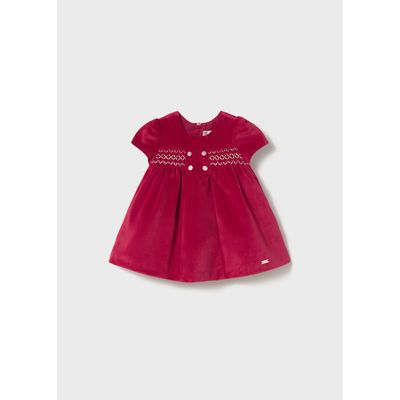 RED VELOUR DRESS SHORT SLEEVE GOLD TRIM / 2816-034