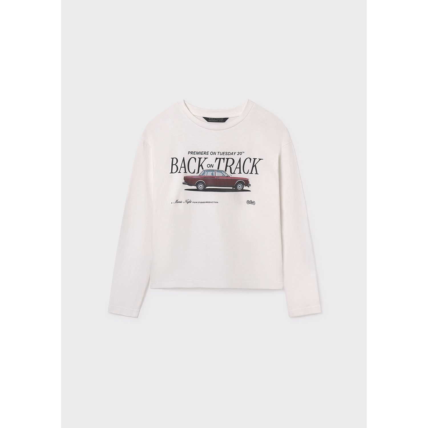 CREAM TSHIRT BURGUNDAY CAR PRINT LONG SLEEVE / 7006-031