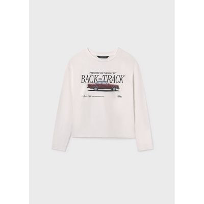 CREAM TSHIRT BURGUNDAY CAR PRINT LONG SLEEVE / 7006-031