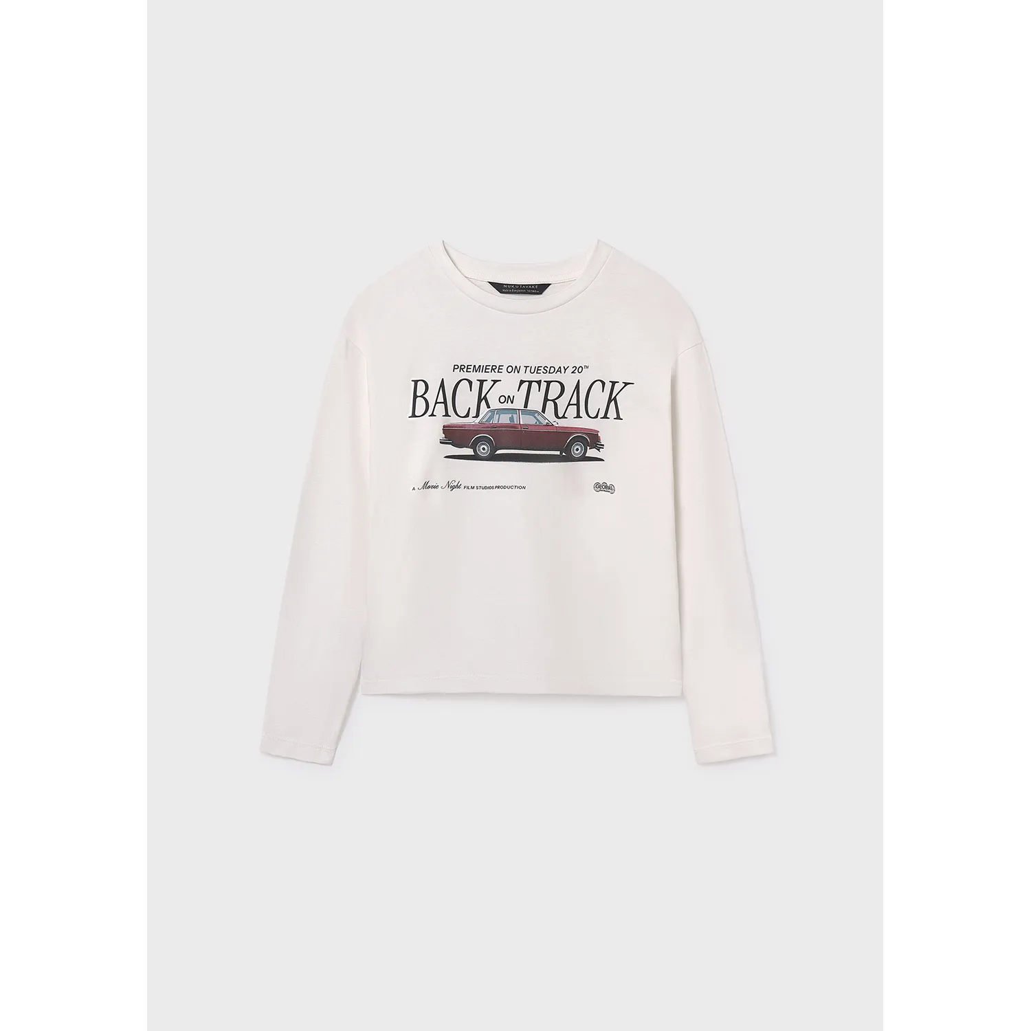 CREAM TSHIRT BURGUNDAY CAR PRINT LONG SLEEVE / 7006-031