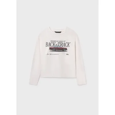 CREAM TSHIRT BURGUNDAY CAR PRINT LONG SLEEVE / 7006-031