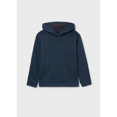 STEEL BLUE HOODED PRINTED PULLOVER POCKET / 7404-087