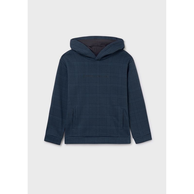 STEEL BLUE HOODED PRINTED PULLOVER POCKET / 7404-087
