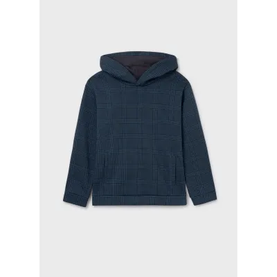 STEEL BLUE HOODED PRINTED PULLOVER POCKET / 7404-087