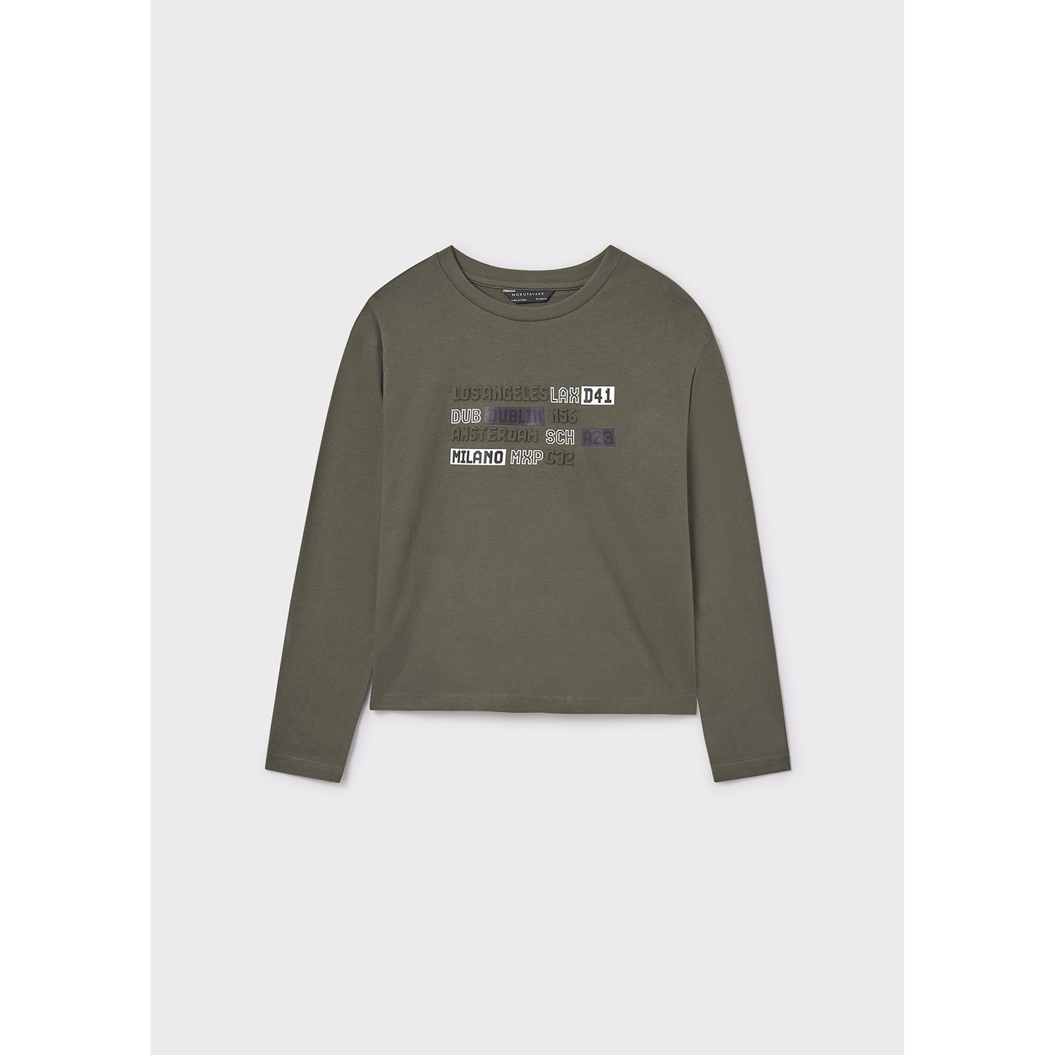 OLIVE GREEN TSHIRT PRINTED CITIES TRIM LONG SLEEVE / 7012-042