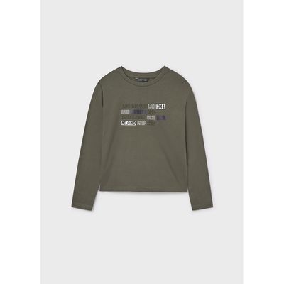 OLIVE GREEN TSHIRT PRINTED CITIES TRIM LONG SLEEVE / 7012-042