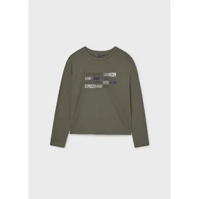 OLIVE GREEN TSHIRT PRINTED CITIES TRIM LONG SLEEVE / 7012-042