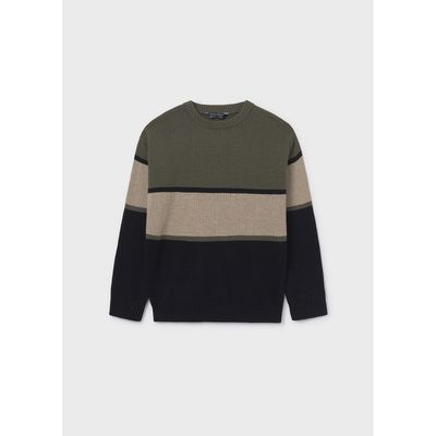 GREEN NAVY STRIPED BLOCK SWEATER LONG SLEEVE / 7303-057