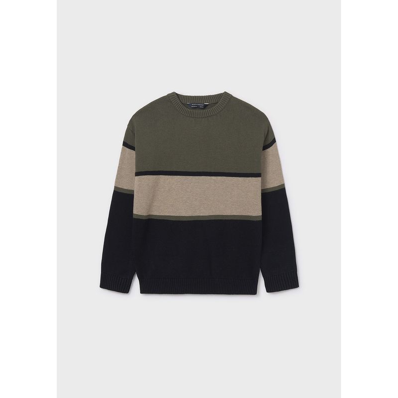 GREEN NAVY STRIPED BLOCK SWEATER LONG SLEEVE / 7303-057