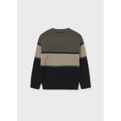 GREEN NAVY STRIPED BLOCK SWEATER LONG SLEEVE / 7303-057