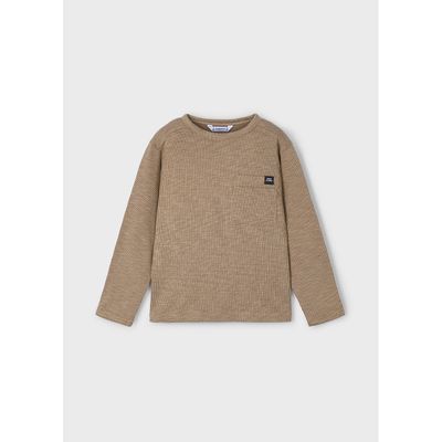 BROWN KNIT SWEATER WITH POCKET CREWNECK / 4082-095