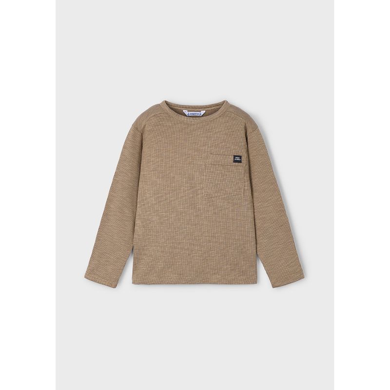 BROWN KNIT SWEATER WITH POCKET CREWNECK / 4082-095