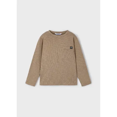 BROWN KNIT SWEATER WITH POCKET CREWNECK / 4082-095