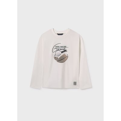 CREAM TSHIRT SOCCER BALL PRINT LONG SLEEVE / 7003-024