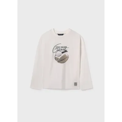 CREAM TSHIRT SOCCER BALL PRINT LONG SLEEVE / 7003-024