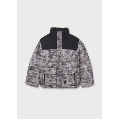 BLACK PRINTED JACKET HIDDEN HOOD & POCKETS / 7414-030