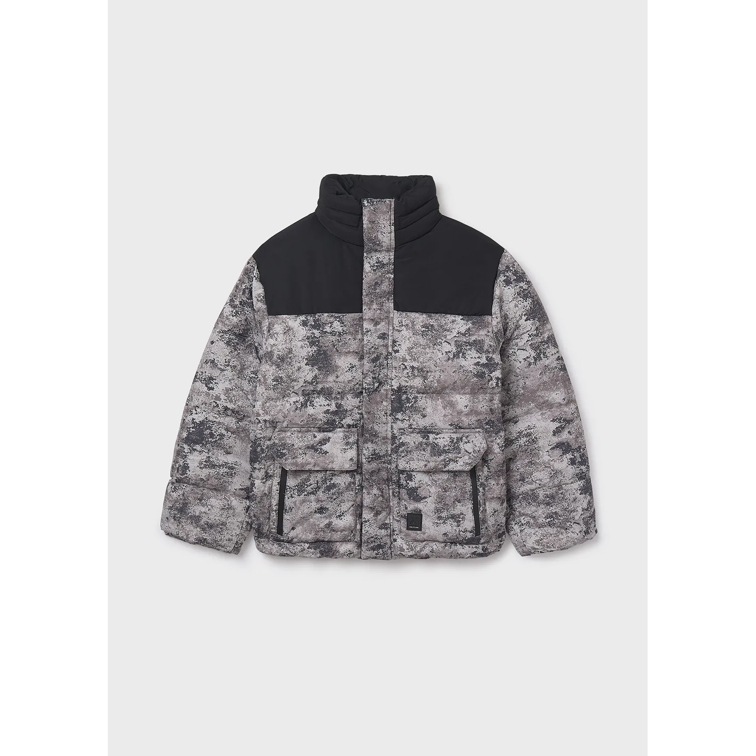BLACK PRINTED JACKET HIDDEN HOOD & POCKETS / 7414-030