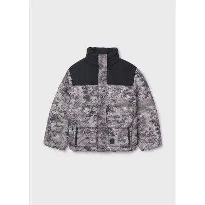 BLACK PRINTED JACKET HIDDEN HOOD & POCKETS / 7414-030