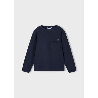 NAVY KNIT SWEATER WITH POCKET CREWNECK / 4082-094