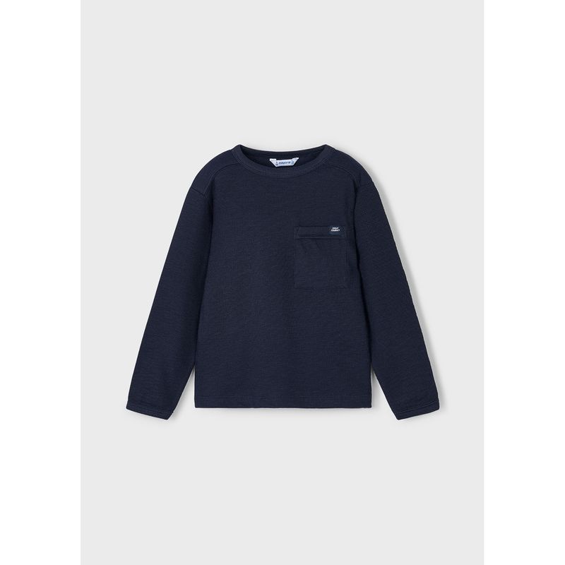 NAVY KNIT SWEATER WITH POCKET CREWNECK / 4082-094