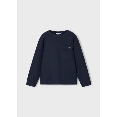 NAVY KNIT SWEATER WITH POCKET CREWNECK / 4082-094