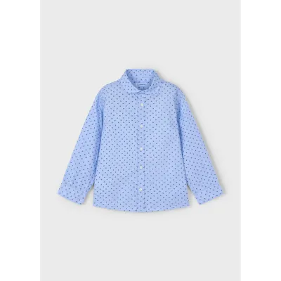 SKY BLUE SHIRT NAVY PRINT LONG SLEEVE / 4129-038