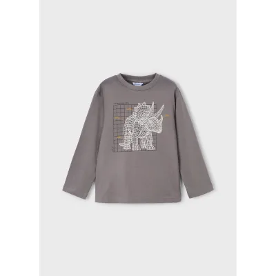 GREY TSHIRT WHITE RHINO PRINT LONG SLEEVE / 4088-035