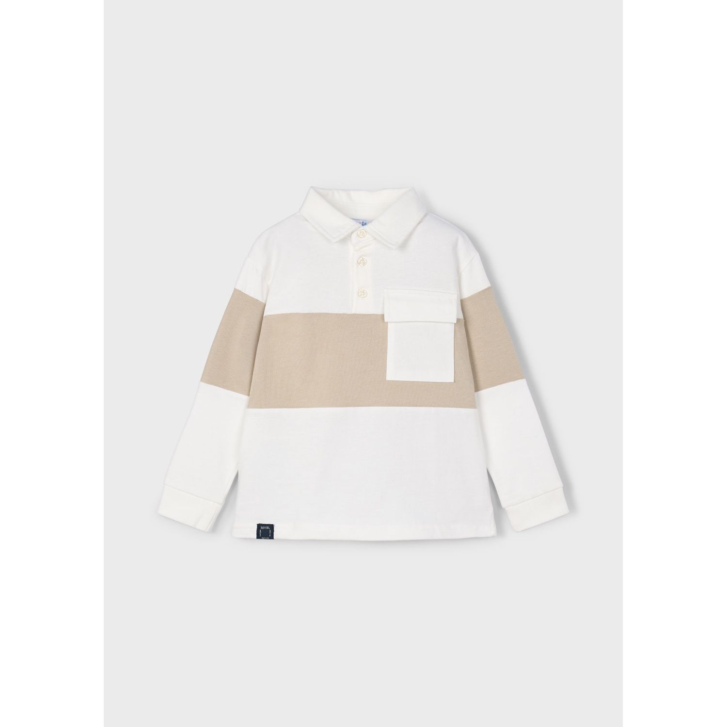 CREAM & TAUPE POLO TOP LONG SLEEVE WITH POCKET / 4121-020