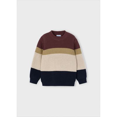 PLUM NAVY COLORBLOCK KNIT SWEATER CABLESTITCH / 4379-047
