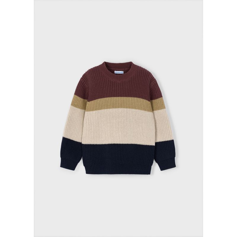 PLUM NAVY COLORBLOCK KNIT SWEATER CABLESTITCH / 4379-047
