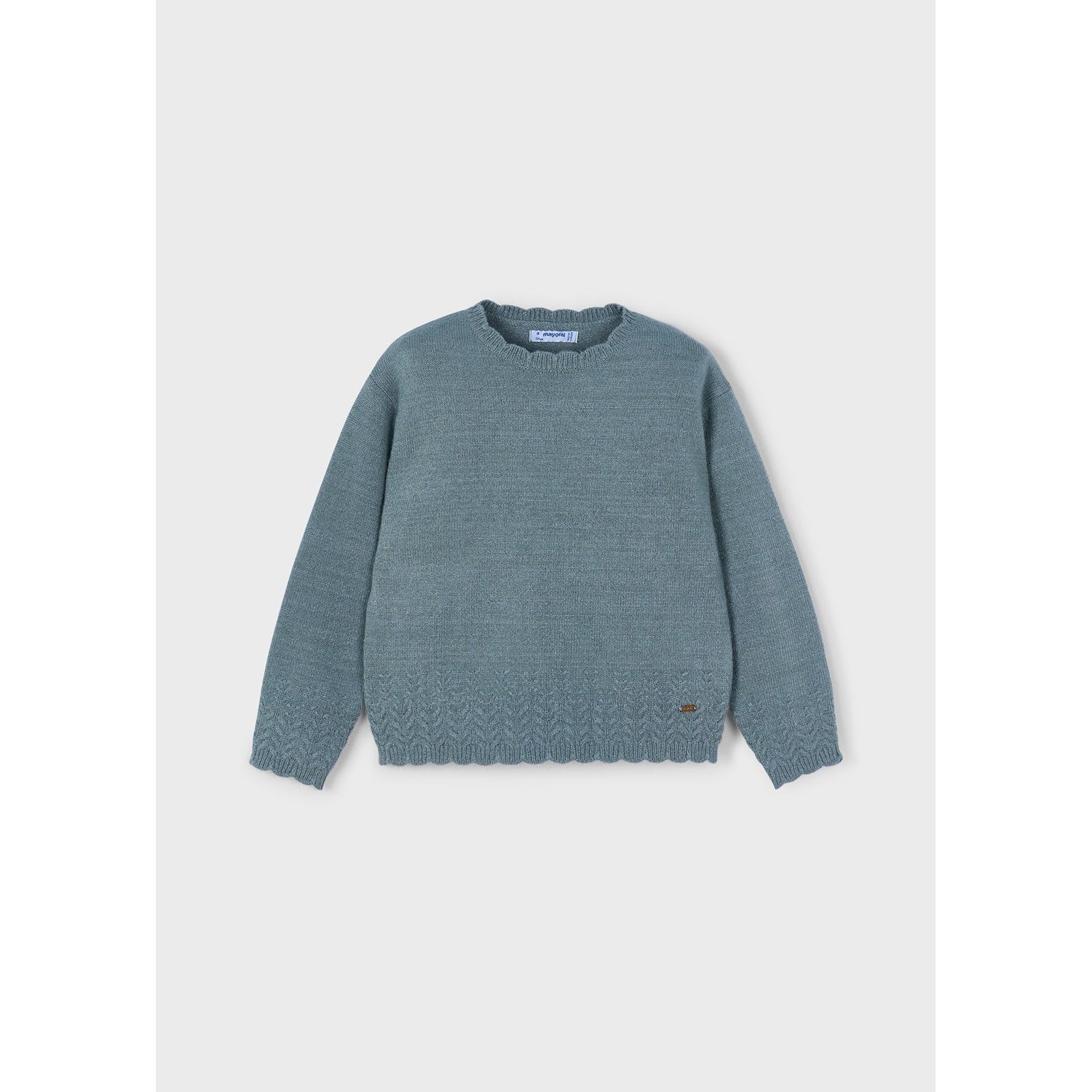 SAGE GREEN SWEATER SMOOTH FINISH SCALLOPED COLLAR / 4302-050