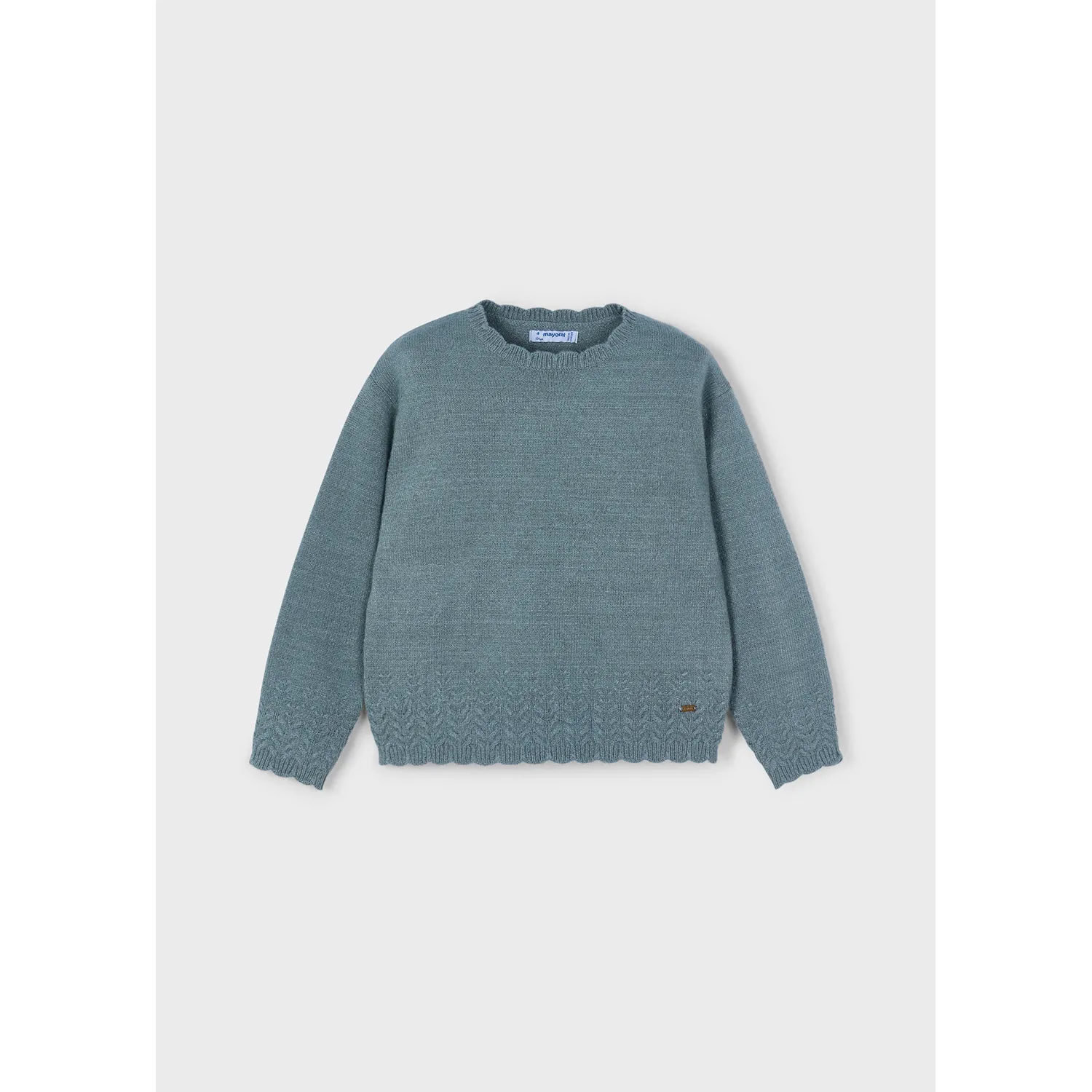 SAGE GREEN SWEATER SMOOTH FINISH SCALLOPED COLLAR / 4302-050