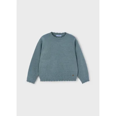 SAGE GREEN SWEATER SMOOTH FINISH SCALLOPED COLLAR / 4302-050