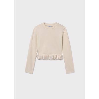IVORY KNIT TOP TULLE PETALS TRIM / 7030-031