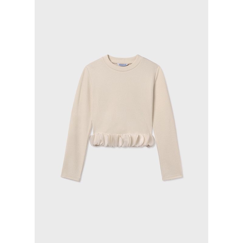 IVORY KNIT TOP TULLE PETALS TRIM / 7030-031