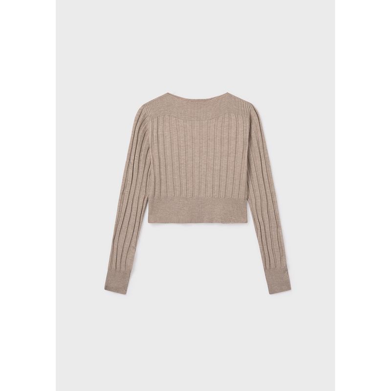TAUPE KNIT RIBBED SWEATER WIDE NECKLINE / 7313-080