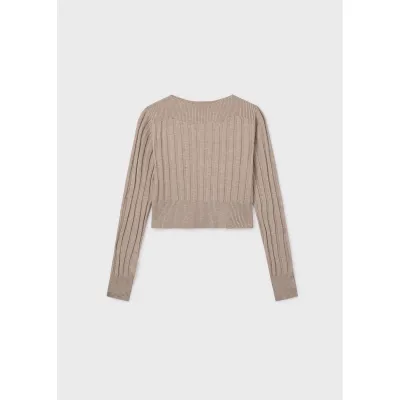TAUPE KNIT RIBBED SWEATER WIDE NECKLINE / 7313-080