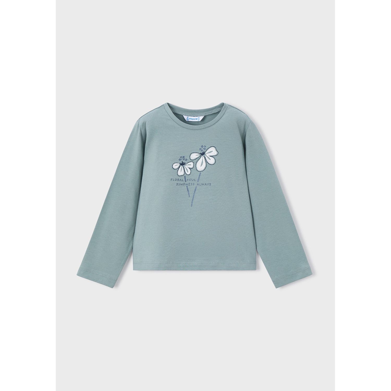 SAGE GREEN TSHIRT FLOWER EMBROIDERY LONG SLEEVE BASIC / 178-015