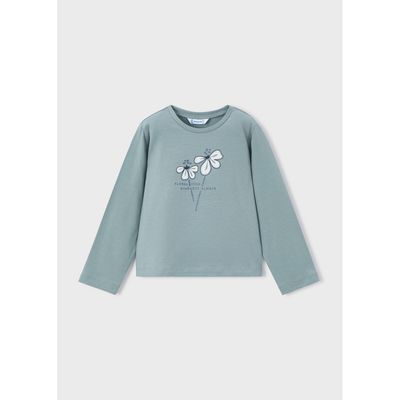 SAGE GREEN TSHIRT FLOWER EMBROIDERY LONG SLEEVE BASIC / 178-015