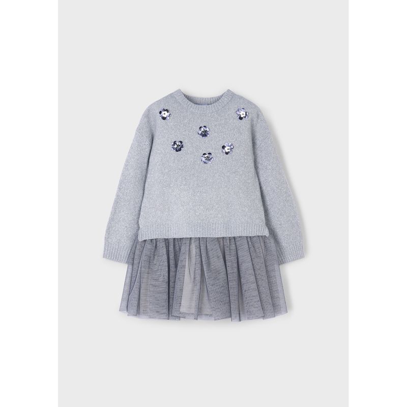 2PC GREY SWEATER & DRESS TULLE SKIRT / 4918-029