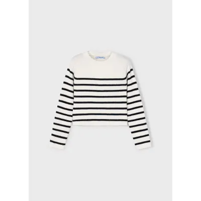 CREAM & BLACK STRIPED KNIT TOP / 4014-018