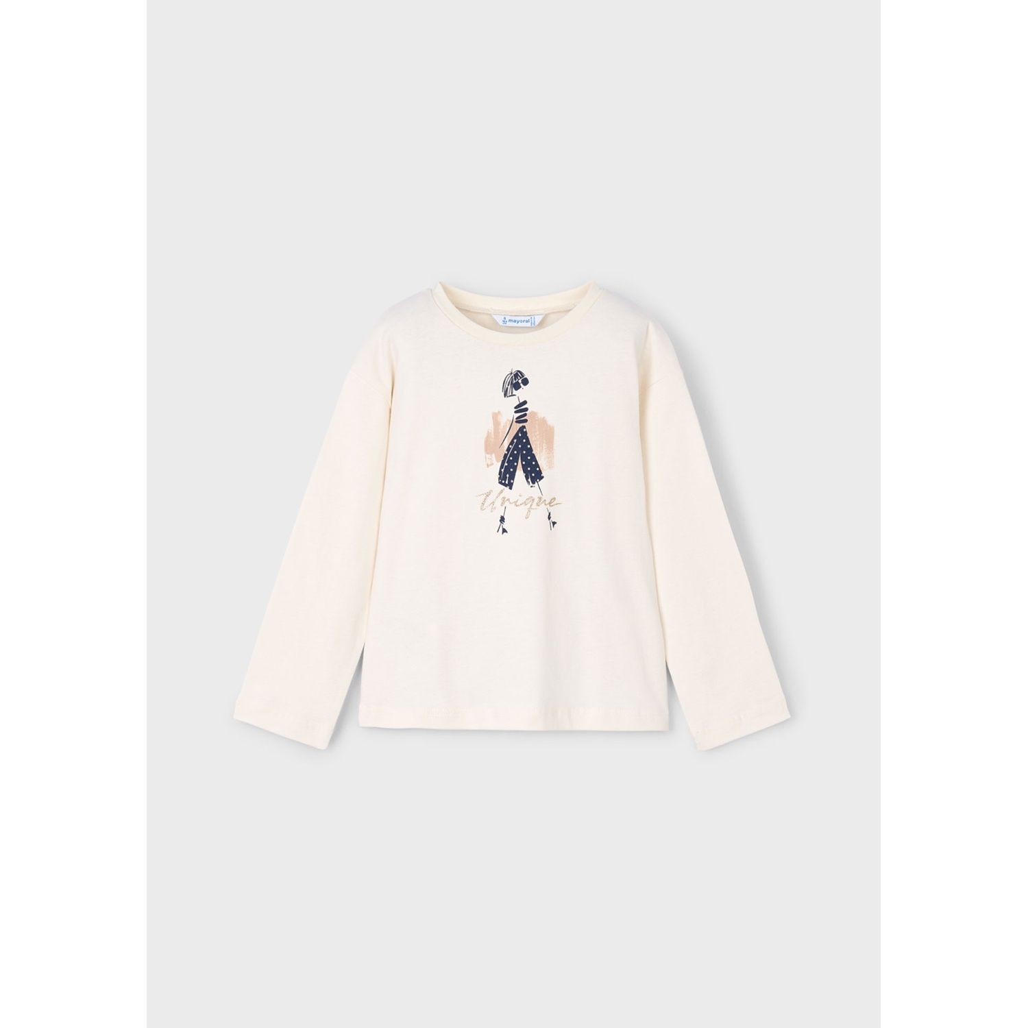CREAM TSHIRT NAVY GIRL PRINT LONG SLEEVE / 4010-071