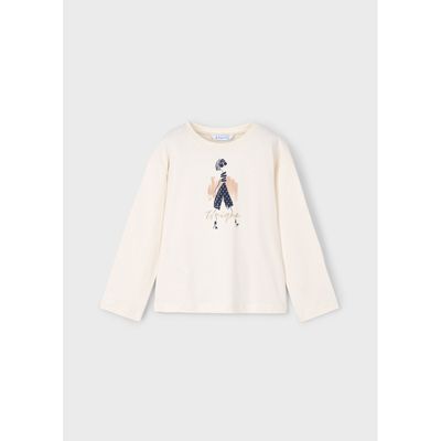 CREAM TSHIRT NAVY GIRL PRINT LONG SLEEVE / 4010-071