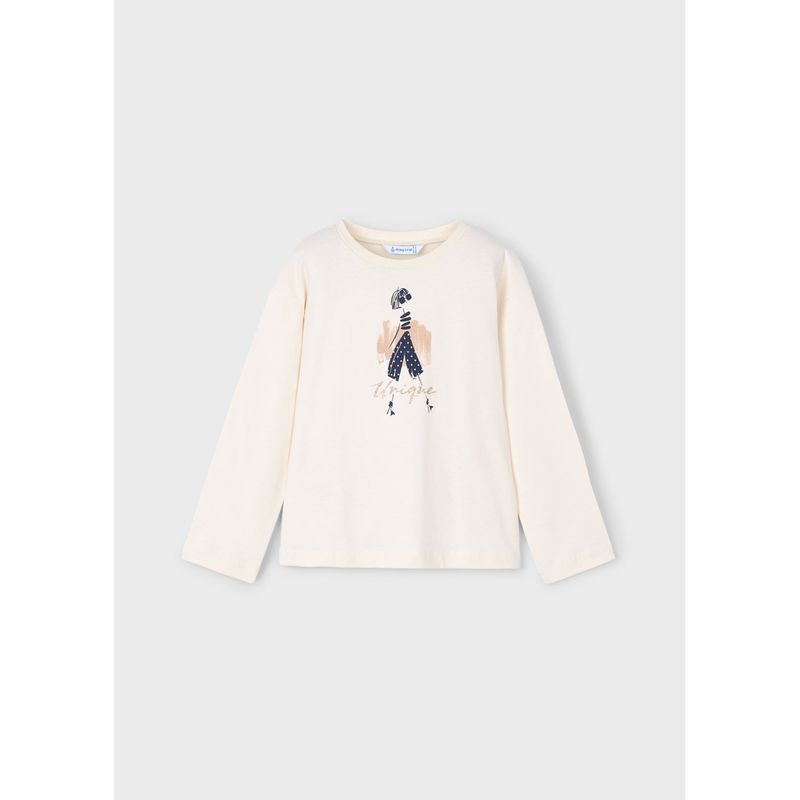 CREAM TSHIRT NAVY GIRL PRINT LONG SLEEVE / 4010-071