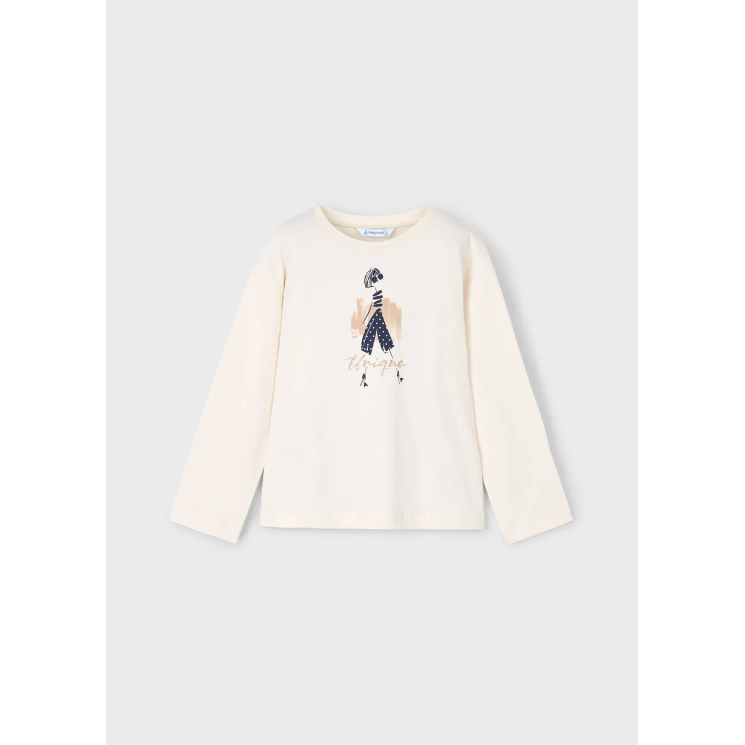 CREAM TSHIRT NAVY GIRL PRINT LONG SLEEVE / 4010-071 CREAM TSHIRT NAVY GIRL PRINT LONG SLEEVE / 4010-071